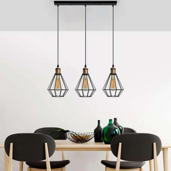 Black 3-Light Industrial Cage Pendant Light