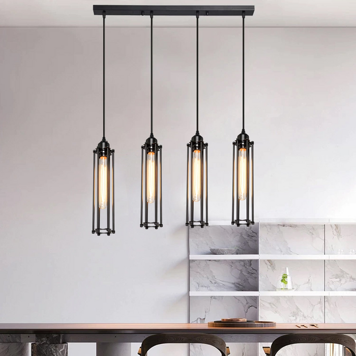 Black 4-Light Industrial Cage Ceiling Light