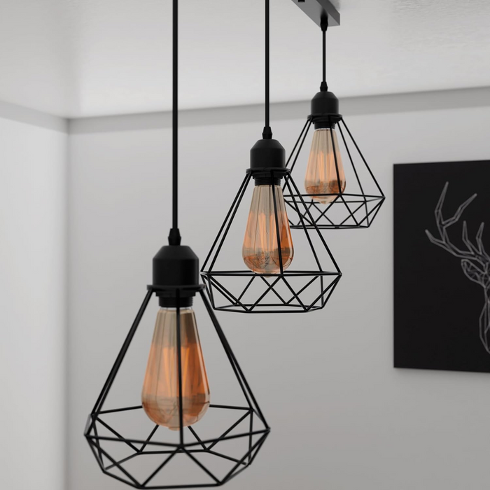 Black 3-Light Industrial Cage Pendant Light