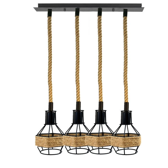 Vintage 4-Light Rope Pendant Ceiling Light