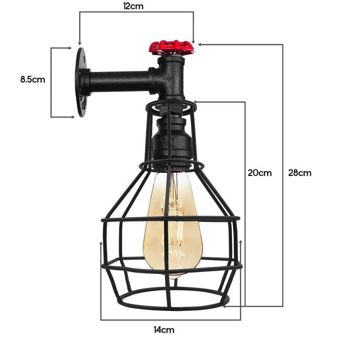 Black Industrial Pipe Cage Wall Light